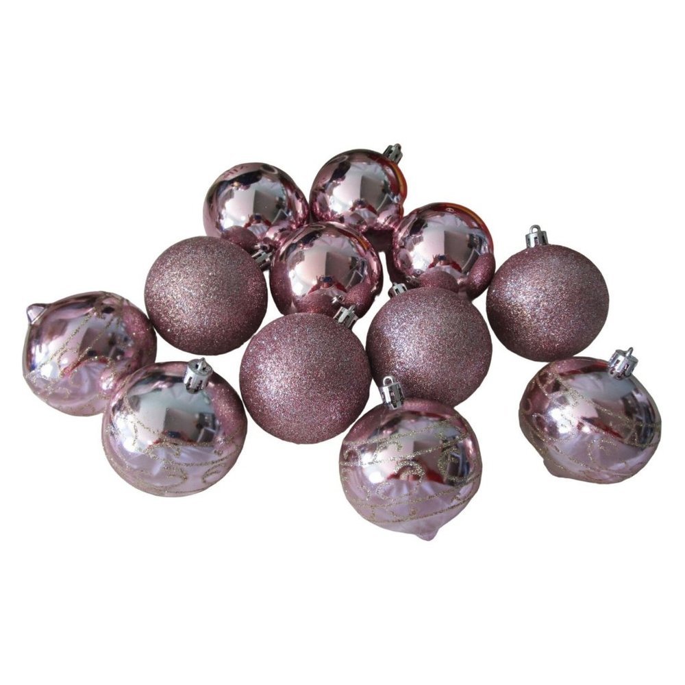 Assorted Light Pink Shatterproof Ornaments Glitter Glossy Scroll GUC Twelve
